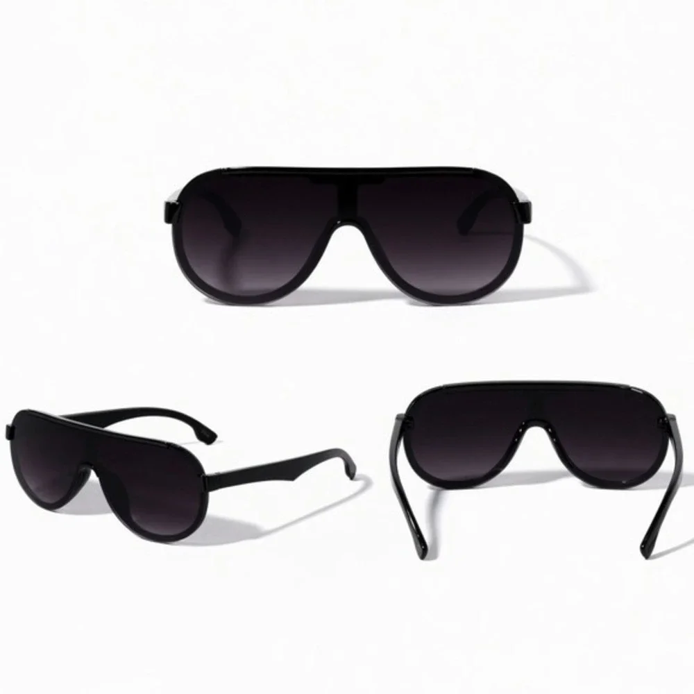Women‎ Sports Shield Sunglasses Flat Top Dark Black Lens Fashion Shades Driving